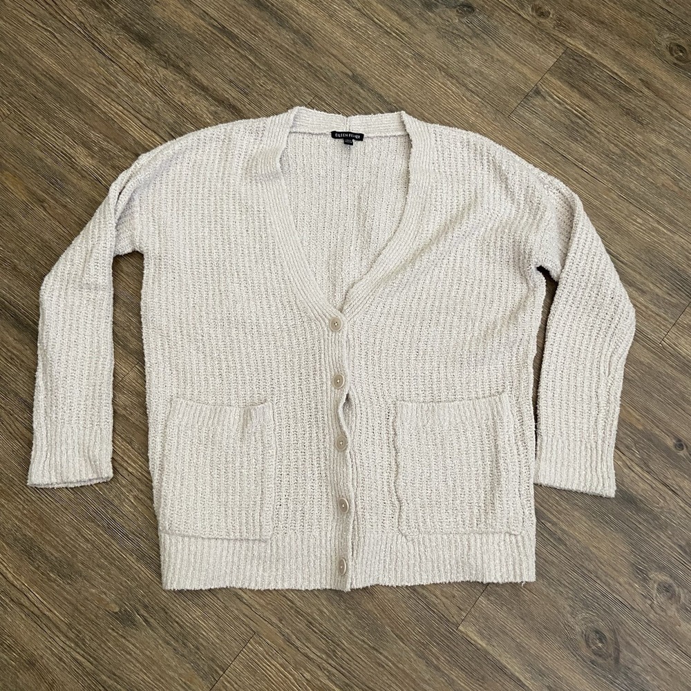 Eileen Fisher Beige  Cotton Cashmere Blend Cardigan